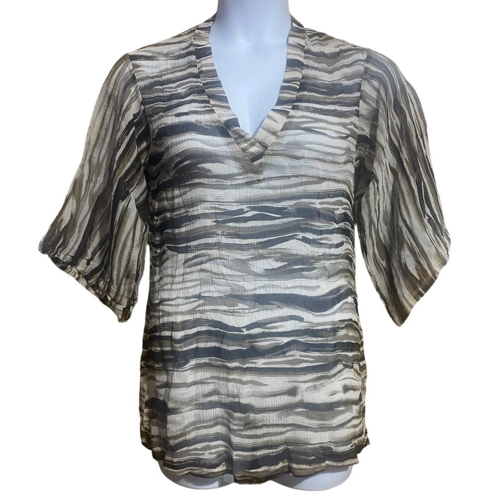 Chicos shades of brown v-neck flowy sleeves 100% silk - women's small